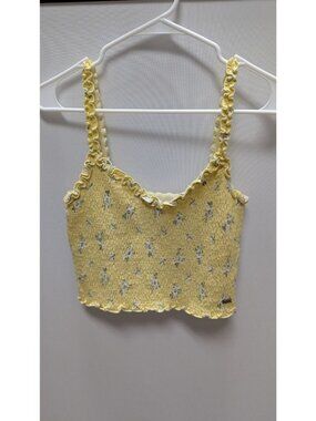 Hollister Yellow Floral Ruched Crop Top